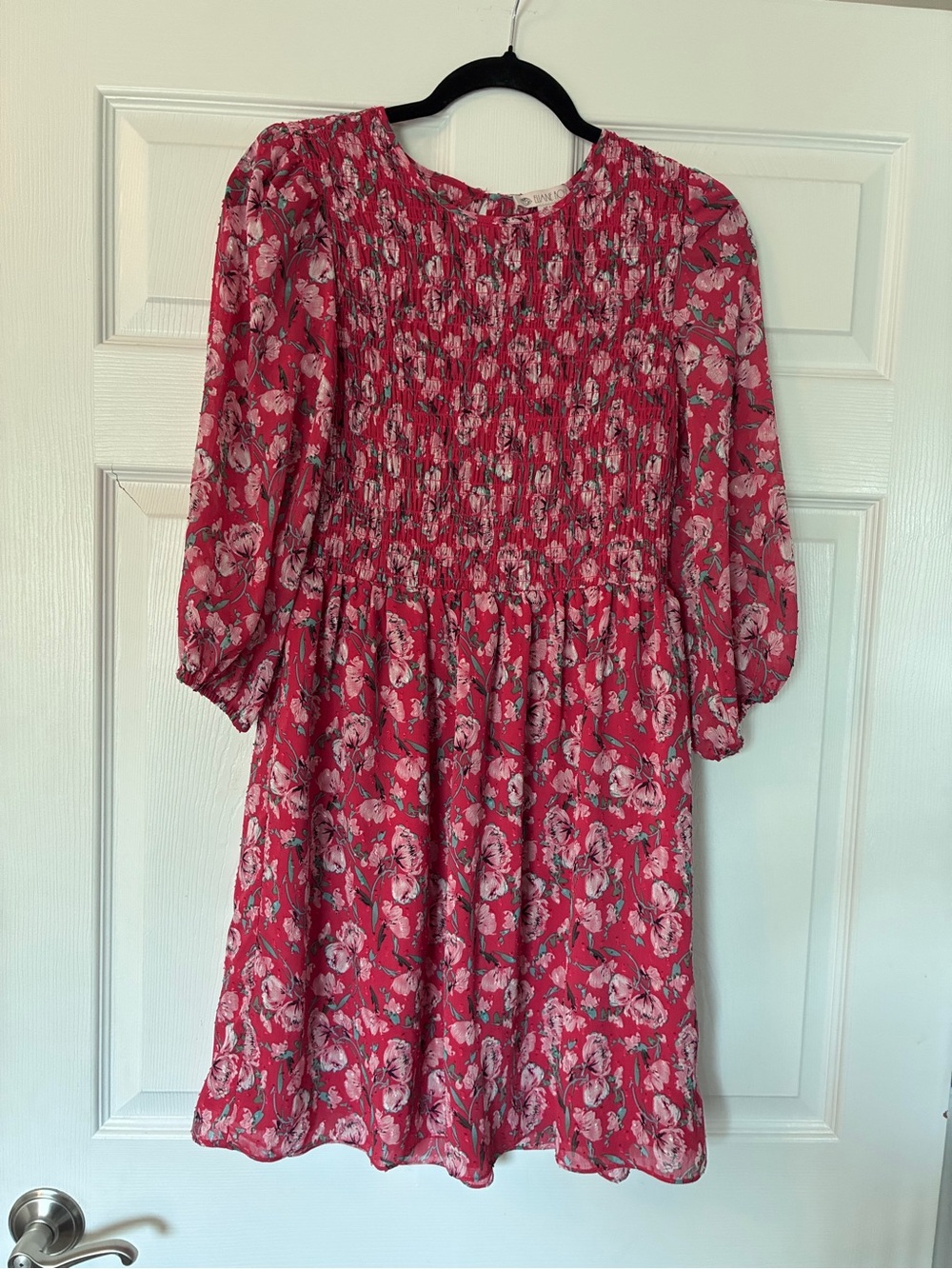 Pink Floral Smocked Long-Sleeve Dress